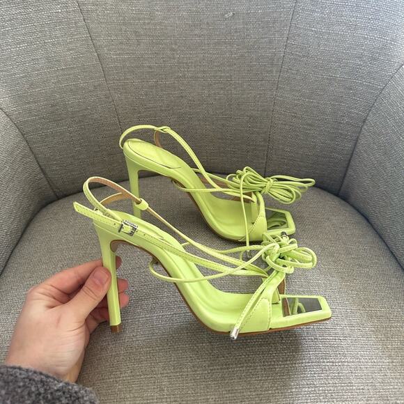 NWOT: SCHUTZ Vikki Green Fresh Ankle Strap Lace Up Heels - Picture 1 of 6